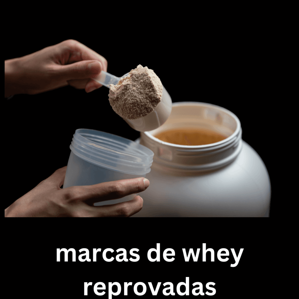 Um pote de whey comscoop de whey cheio de whey colocando na coqueteleira, whey protein reprovados